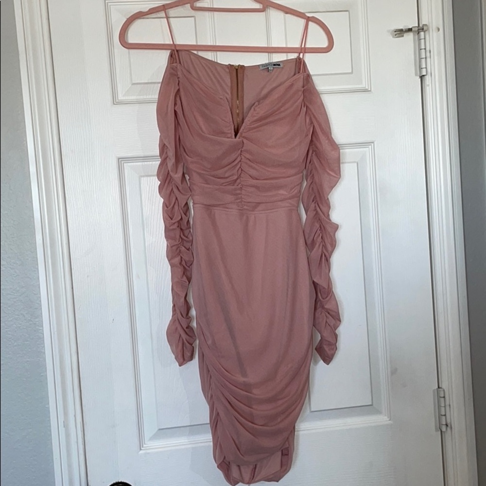 Open back mini dress and off shoulder